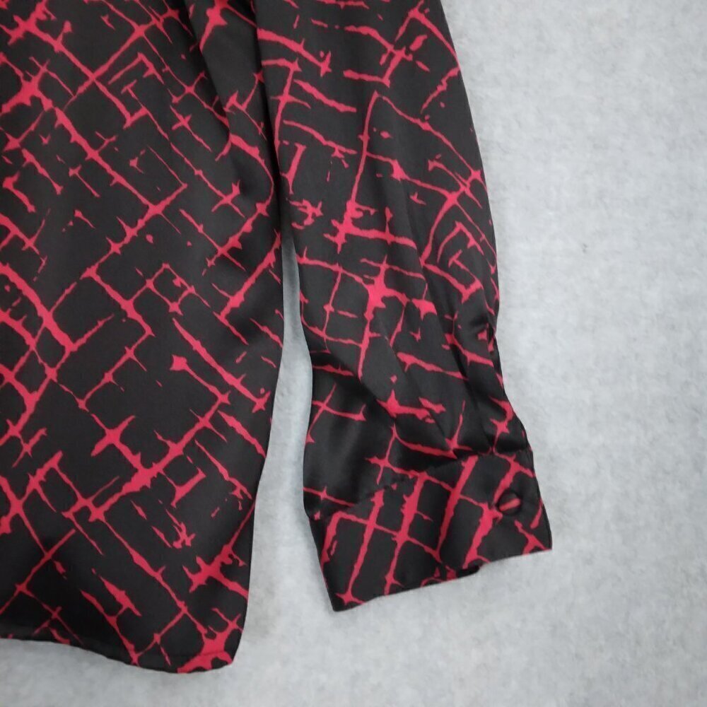 Vintage 100% Silk Loose Fit Front Button Blouse Red Black Doncaster | Size 16 - Picture 5 of 7